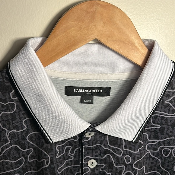 Karl Lagerfeld Paris Logo & Camo-Print Polo Mens Black US Size S - Picture 3 of 12